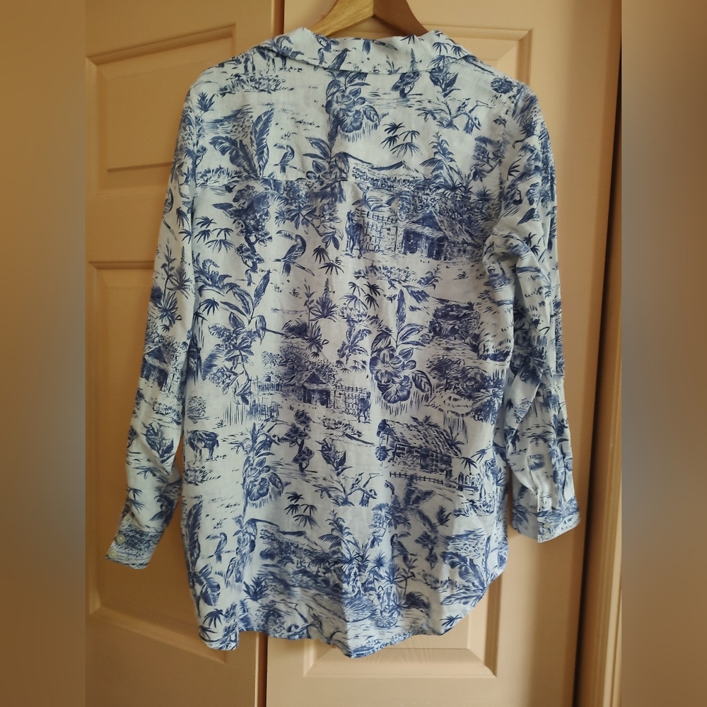 Blue and White Women's Button Down Shirt